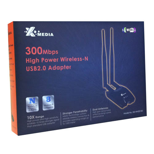 X-MEDIA NP XM-WN3212D WIRELESS N HIGH POWER USB ADAPTER 300MBPS 5BDI ANTENNA, SUPPORT 64/128 BIT WEP, WPA/WPA2 2*5DBI OMNI DIRECTIONAL ANTENNA