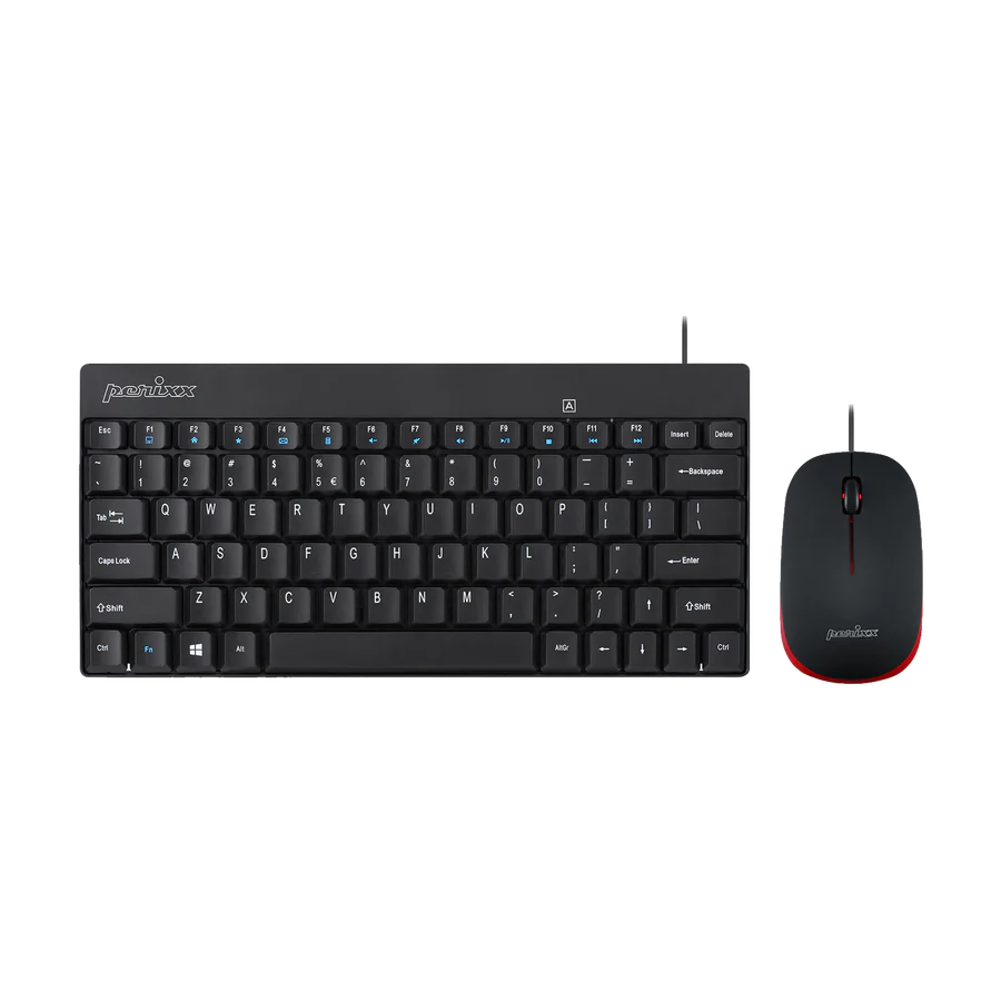 PERIDUO-212B - Wired USB Mini Set: 75% Keyboard and Optical Mouse with Multimedia Keys