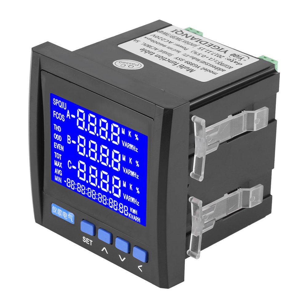 Medidor De Potencia Multifuncion Monitor De Frecuencia De Voltaje De Corriente Electrica Trifasica Lcd Rs485 Va Hz Kwh Medidor De Energia De Consumo De Energia.