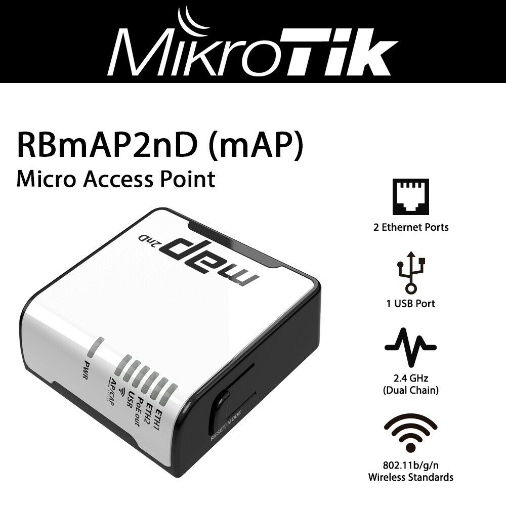 Antena integrada punto de acceso Mikrotik RBmAP2nD RouterBOARD 802.11b/g/n 2,4 GHz