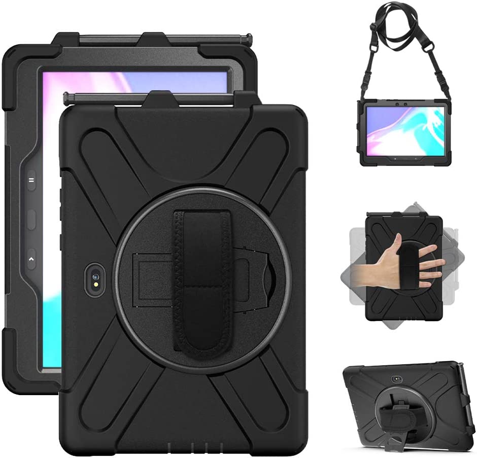 Funda para Samsung Galaxy Tab Active PRO 10.1, Galaxy Tab Active4 Pro, resistente a los golpes, protección contra caídas con soporte 360, correa de mano y correa de hombro para SM-T540/T547/T630/T638 (negro)