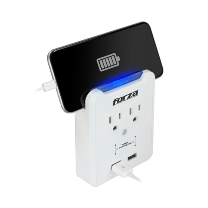 FORZA UP FWT-720USB Tomacorriente y supresor de sobretensiÃ³n de 2 salidas - Dos puertos USB para carga