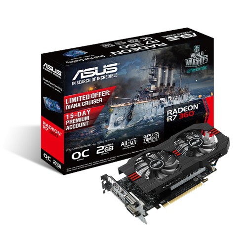 ASUS VC R7360-OC-2GD5, AMD RADEON R7 360, PCI EXPRESS 3.0, GDDR5 2GB, MAX RESOLUTION 4096 X 2160, DVI X 1, HDMI X 1, DISPLAY PORT X 1-