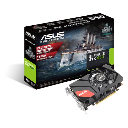 ASUS VC MINI-GTX950-2G, NVIDIA GEFORCE GTX 950, PCI EXPRESS 3.0, DDR5 2GB 128BIT DVI HDMI DISPLAY PORT MINI ITX  SUPPORT SLI