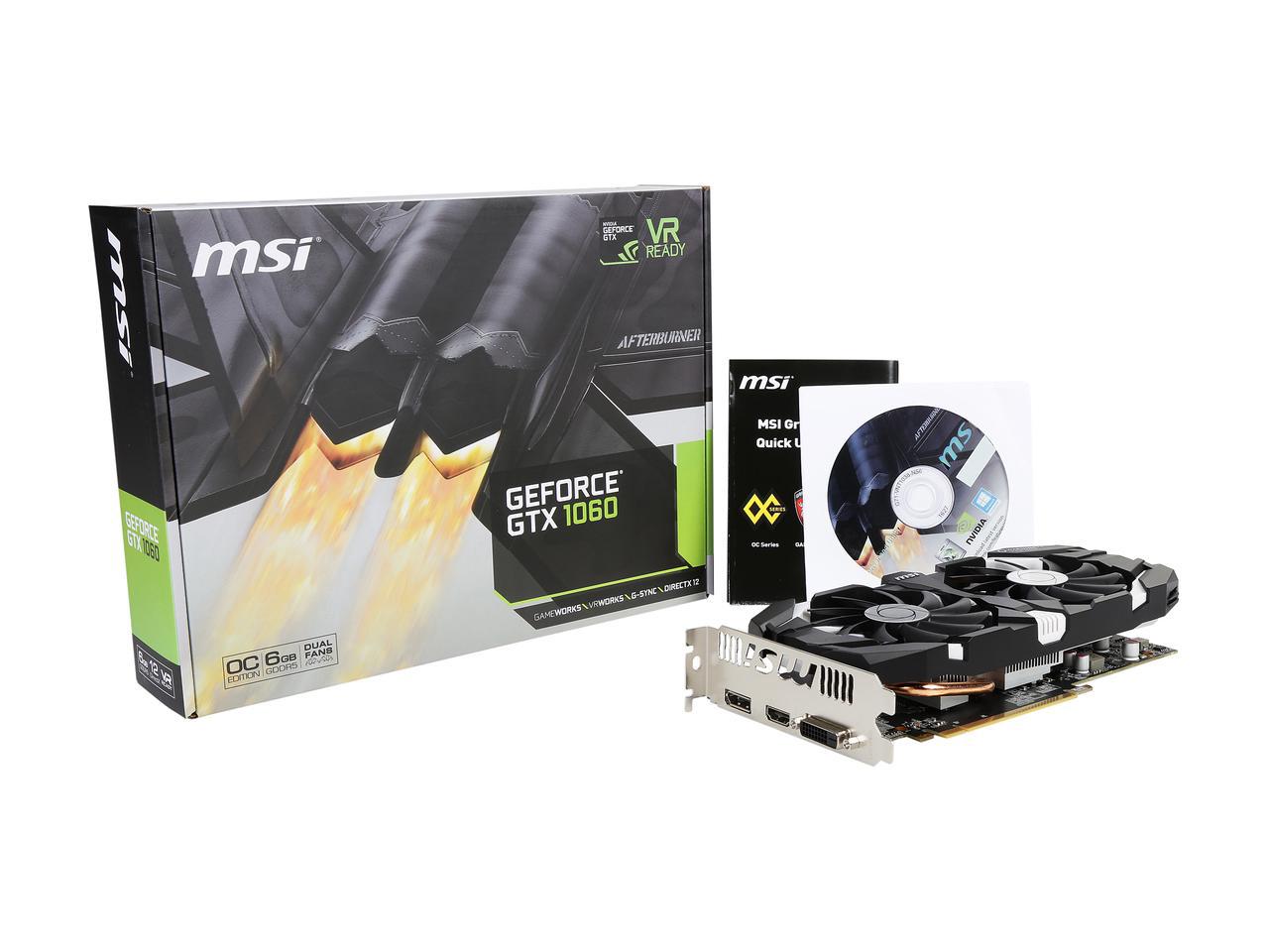 MSI GTX 1060 6GT OCV1, GEFORCE GTX 1060, PCI EXPRESS 3.0, GDDR5 6GB, OPENGL 4.5, DISPLAY PORT X 1, HDMI X 1, DL-DVI.D X 1, MAX DISPLAY X 3