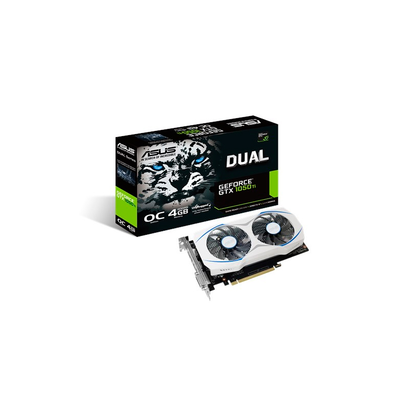 ASUS VC DUAL-GTX1050TI-O4G, NVIDIA GEFORCE GTX 1050TI, PCI EXPRESS 3.0, OPENGL 4.5, GDDR5 4GB, MAX RESOLUTION 7680 X 4320, DVI X 1, HDMI X 1, DISPLAY PORT X 1