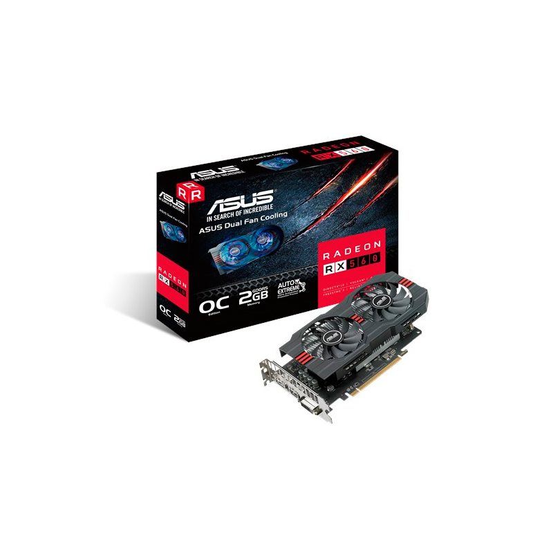 ASUS VC RX560-O2G, AMD RADEON RX 560, OPEN GL 4.5, GDDR 2GB, MAX RESOLUTION 5120 X 2880, DVI-D X 1, HDMI X 1, DISPLAY PORT X 1.