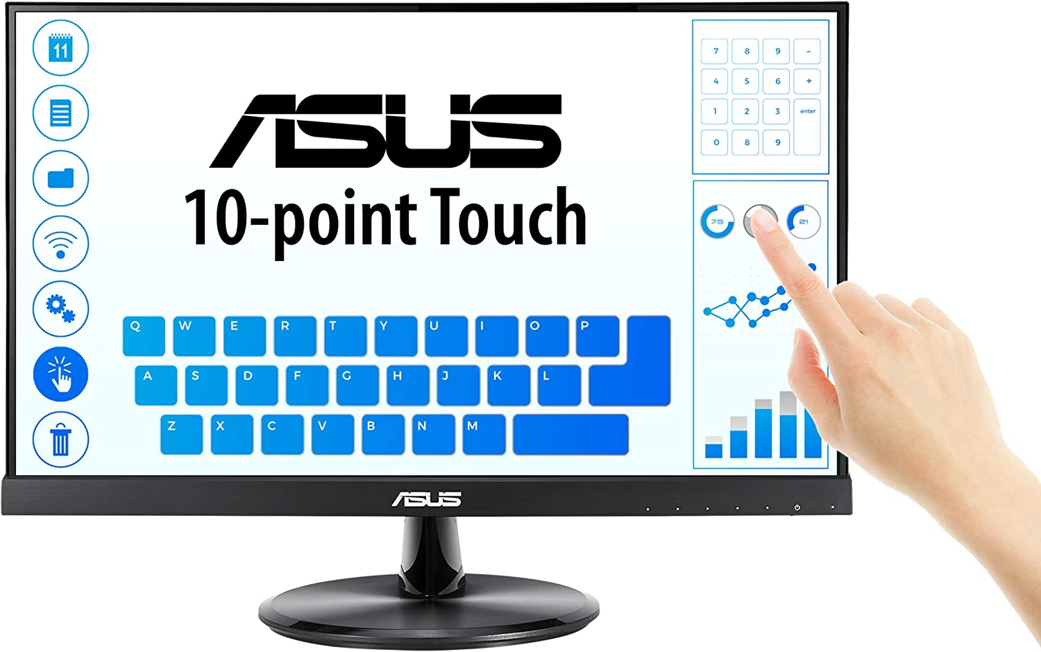 Asus Monitor Touch 21.5" VT229H, Full HD (1920 x 1080), 10 Puntos táctiles, panel IPS, sin marco, antiparpadeo, Filtro de luz Azul, HDMI, dureza 7H