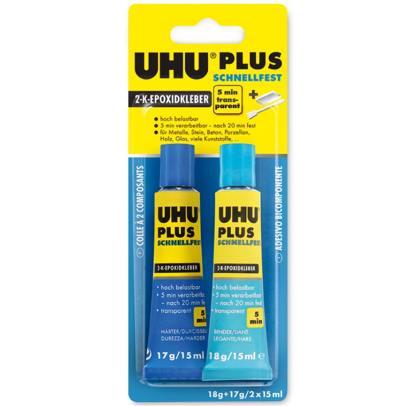 UHU PLUS EPOXY Quick Set adhesive, Tube Binder, Tube Hardener 35g