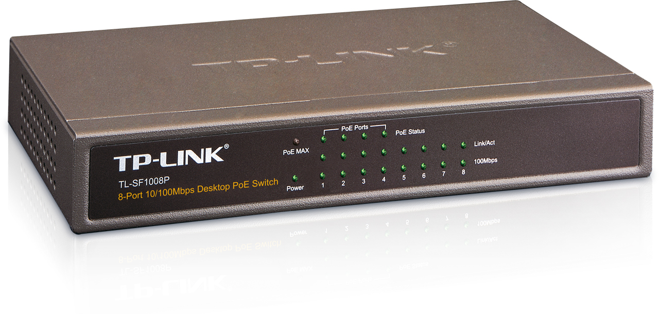 TP-LINK NP TL-SF1008P Switch PoE de 8 puertos de fast ethernet, 8 Puertos RJ45 de 10/100M incluyendo 4 puertos PoE, cubierta de acero