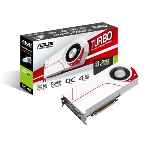 ASUS VC TURBO-GTX960-OC-4GD5, NVIDIA GEFORCE GTX 960, PCI EXPRESS 3.0, GDDR5 4GB, MAX RESOLUTION 4096 X 2160, DVI X 1, HDMI X 1, DISPLAY PORT X 3.