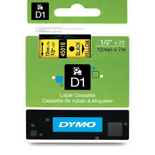DYMO Labeling Tape, D1, Split Back, Adhesive, Easy Peel, 1/2"x23', Black Print on Yellow Tape