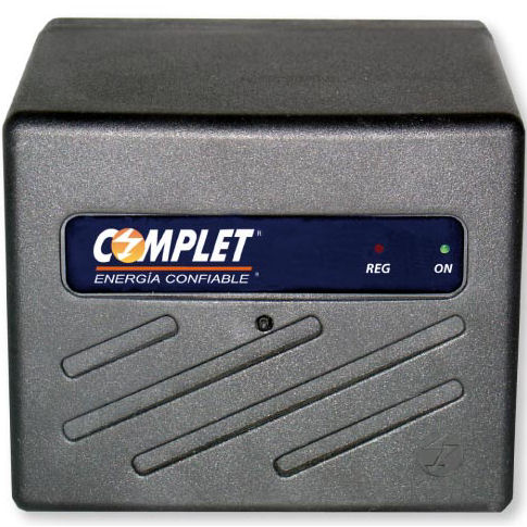 Regulador de Voltaje COMPLET RTV 1300 VA / 650 W Contactos tipo NEMA 5-15R 8, Voltaje de entrada 100-140 Vca, Voltaje de salida en línea 120 Vca ±7%, Frecuencia 60 Hz, Consumo interno 100 mA, Supresor