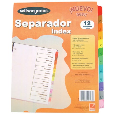 Separador de 12 Divisiones Wilson Jones P1348 - 0.33 Kg, Separador