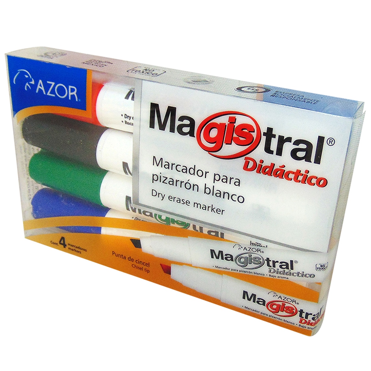 Marcador AZOR MAGISTRAL DIDÁCTICO 8354 Estuche. Paquete con 4 piezas. Negro - Azul, Rojo y Verde