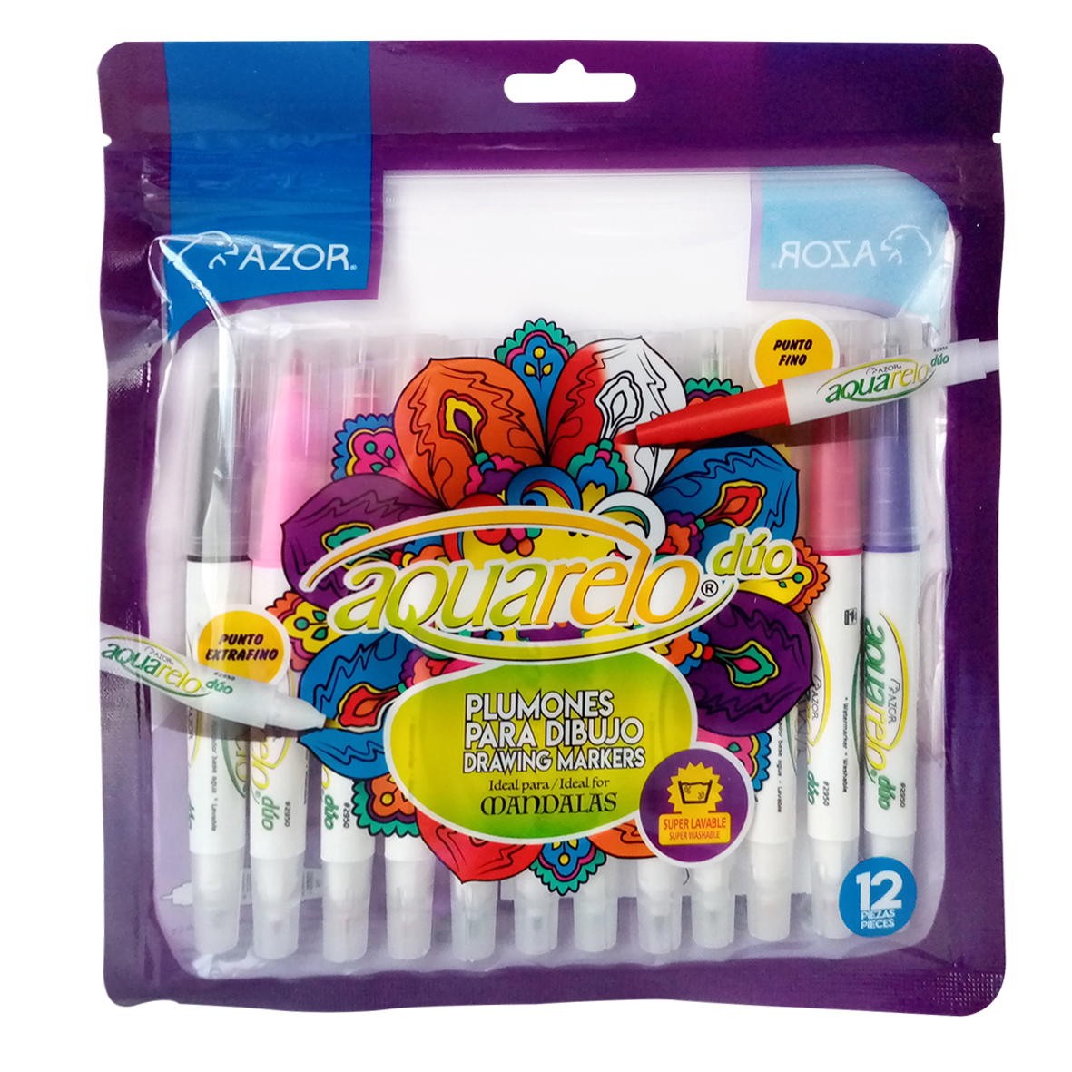 Marcador AZOR AQUARELO 29412 DUO Estuche. Paquete con 12 piezas -