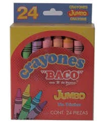 Crayones BACO JUMBO 65490. Surtido con 24 Piezas Colores Variados. -