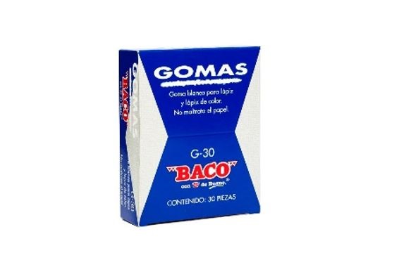 Goma Blanca BACO G-30 - Blanco, Para Escuela y Oficina