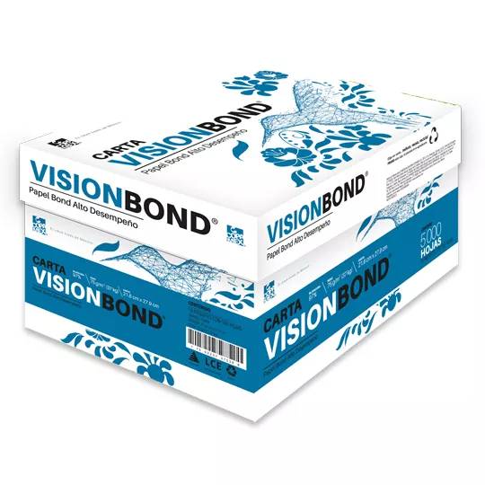 Papel Visión bond tamaño Carta 75 gramaje 97 blancura caja con 10 resmas de 500 hojas cada una 17502237370388 150 paginas por minuto -