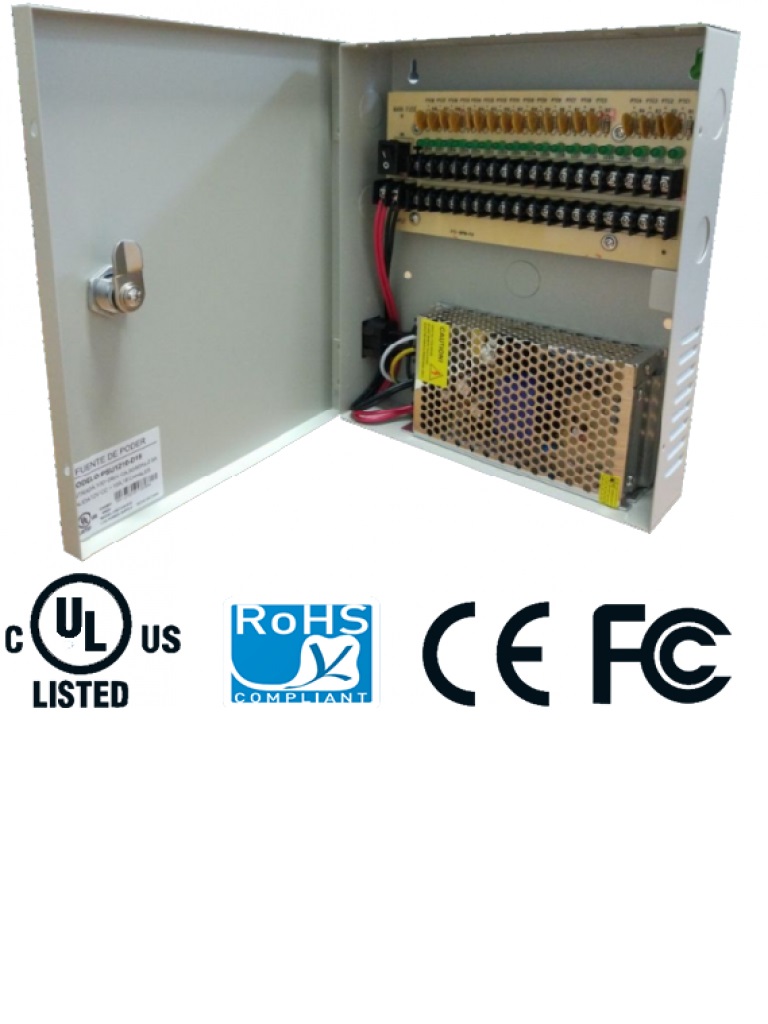 SAXXON PSU1210D18 - Fuente de Poder de 12 vcd/ 10 Amperes/ Para 18 Camaras/ 0.55 Amperes por Canal/ Protección contra Sobrecargas/ Certificación UL -