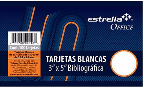 Tarjeta Bibliográfica ESTRELLA 0042 3 x 5 de Rayada con 100 piezas -