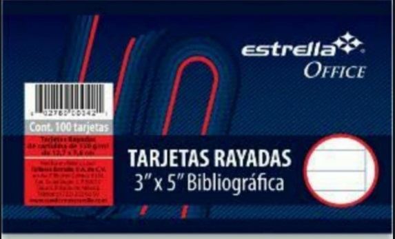 Tarjeta Bibliográfica ESTRELLA 0043 3 x 5 Blanco con 100 Piezas -