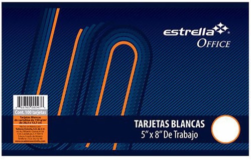 Tarjeta Bibliográfica ESTRELLA 00446 5 x 8 Rayada con 100 Piezas Medidas  12.7 cm x 20.3 -