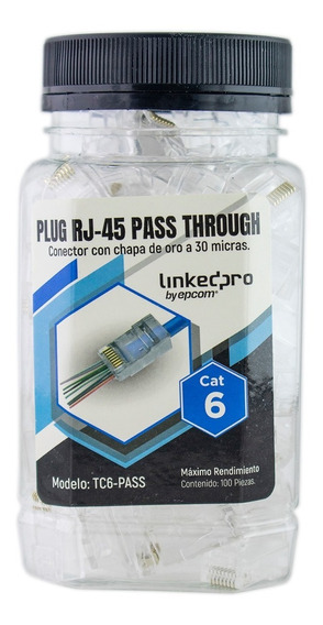 Bote con 50 Plugs Pass through RJ45 Cat6 TC6-PASSR sin blindaje -