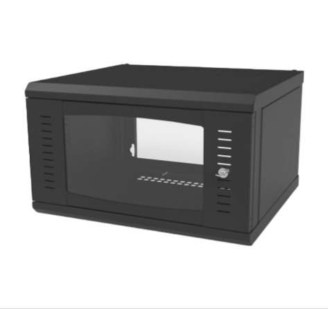 Gabinete para montaje en pared - con puerta de cristal templado, cuerpo fijo, 6 unidades de rack