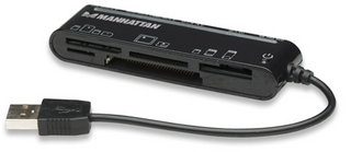 Lector de memoria MANHATTAN - USB 2.0, 480 Mbit/s, Negro, 100 x 25 x 13 mm