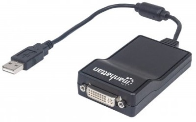 Convertidor USB 2.0 a DVI MANHATTAN 152334 - Negro, USB 2.0, USB 2.0 A, DVI, Macho/hembra