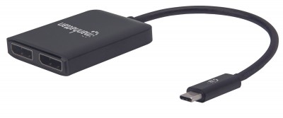 Adaptador de USB-C a dos puertos DisplayPort MANHATTAN 152952 - Negro, USB C, 2 x DisplayPort, Macho/hembra