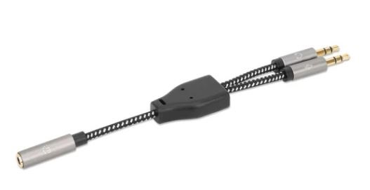 Adaptador Auxiliar 3.5 mm 2 a 1 Manhattan 356121 - 3.5 mm, Negro/Plata, 15 cm