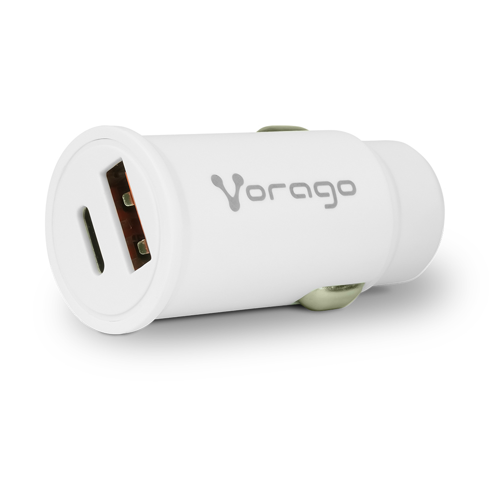 CARGADOR PARA AUTO VORAGO AU-305-WH TIPO C PD 20W Y USB A QUICK CHARGE 3.0 BLANCO -