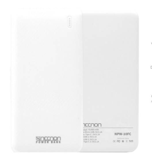 Power Bank NPW-10FC Necnon 10000mAh Carga 2.1A 2 A 3 Cargas -