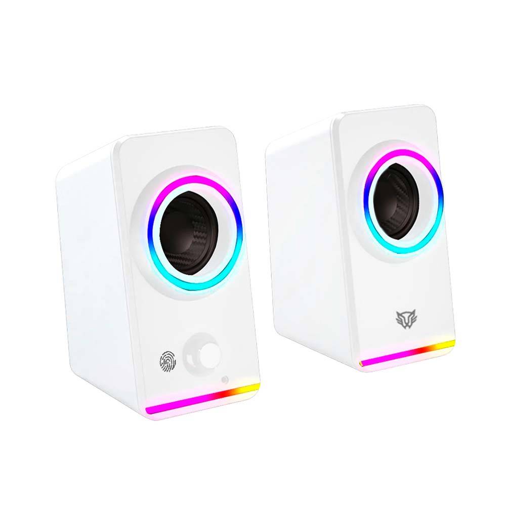 Bocinas 2.0 Gamer Glimm Style BG565 Balam Rush Conexión Bluetooth/Auxiliar - Controlador Touch, iluminación LED 3 modos, 10w RMS. Sonido estéreo, Alimentaci