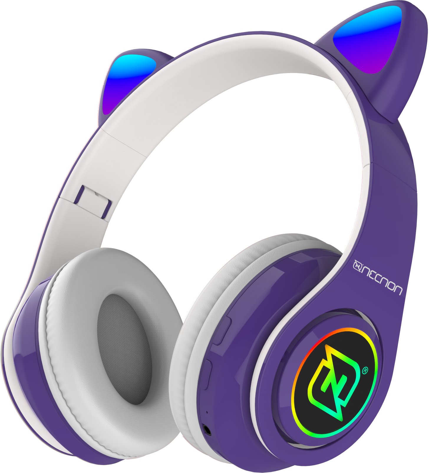 AUDIFONOS ON-EAR BLUETOOTH NBH-07 CON OREJAS LUZ RGB RADIO FM MICRO SD 3.5MML MANOS LIBRES MORADO -