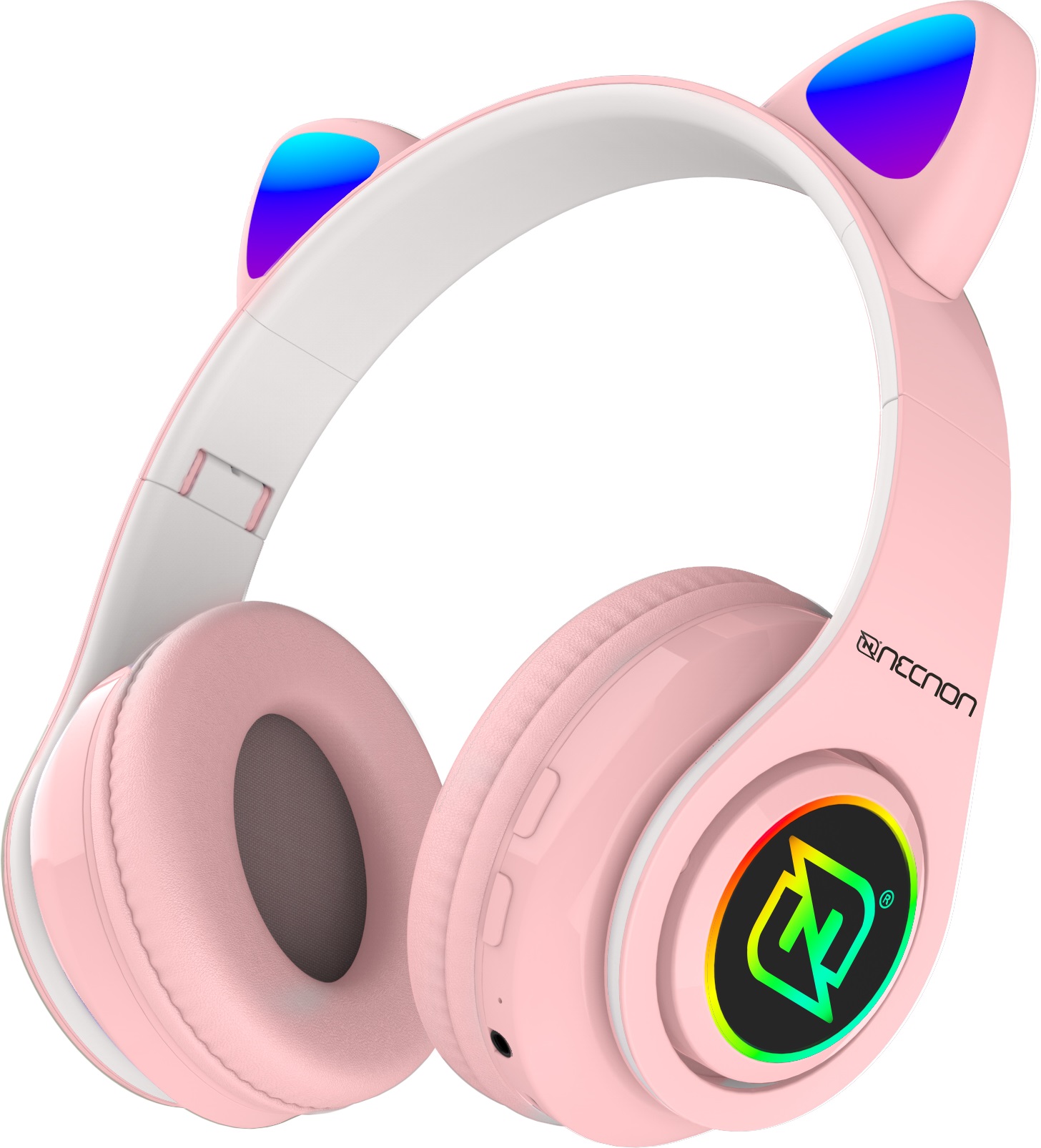 AUDIFONOS ON-EAR BLUETOOTH NBH-07 CON OREJAS LUZ RGB RADIO FM MICRO SD 3.5MML MANOS LIBRES ROSA -