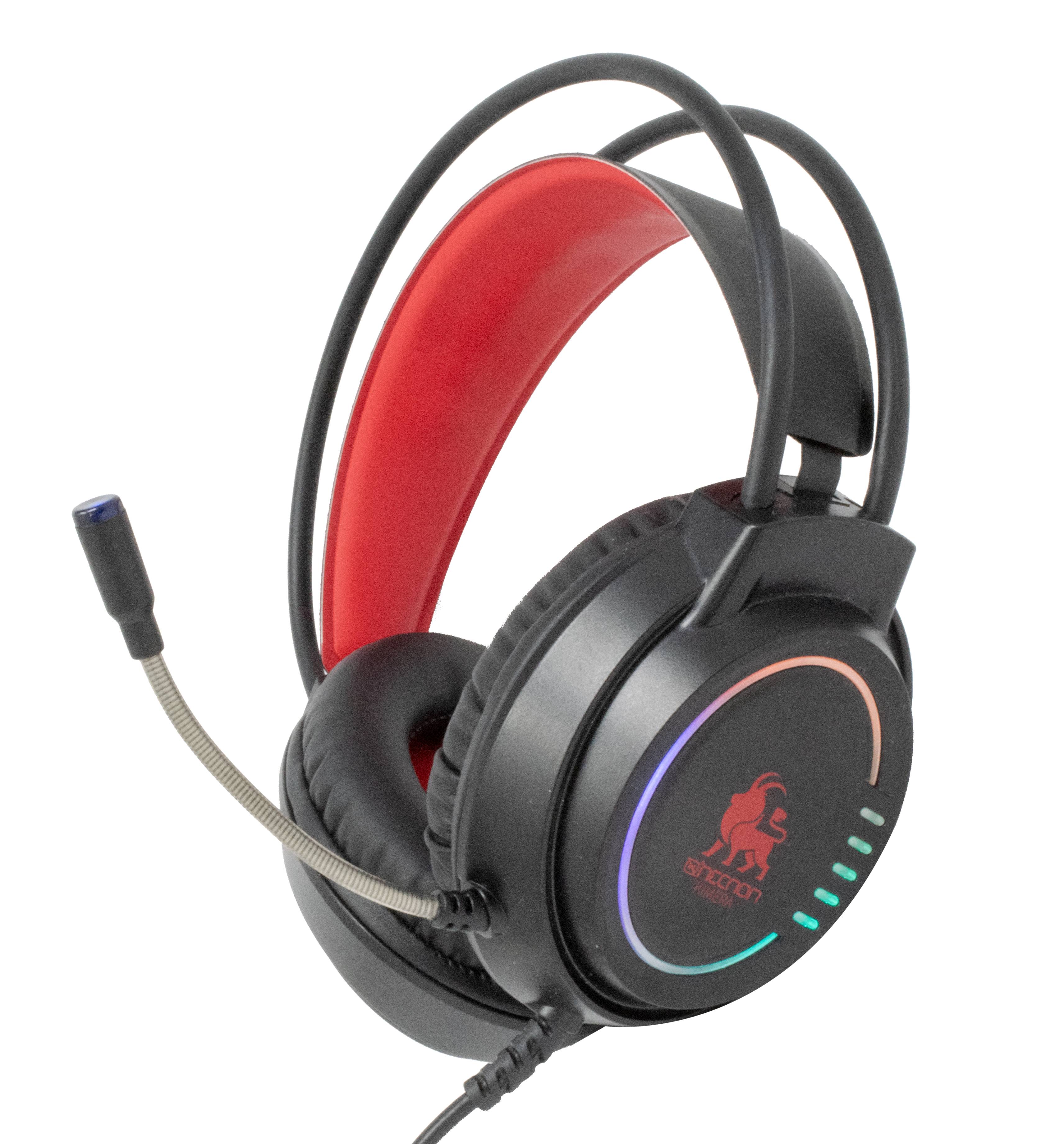 AUDIFONOS HEADSET GAMING OVER-EAR NBHG KIMERA RGB ALAMBRICO 3.5MM USB PC CONSOLAS CELULAR MICROFONO FLEXIBLE INC ADAPTADOR ROJO -