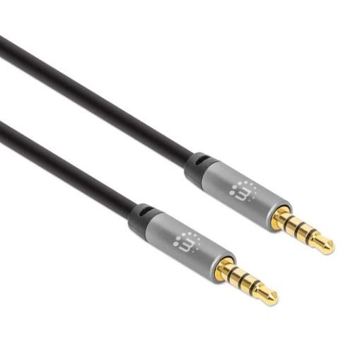 Cable Auxiliar de Audio Estéreo de 3.5 mm MANHATTAN 355988 - 1 m, Macho / Macho, Negro/Plata, Auxiliar