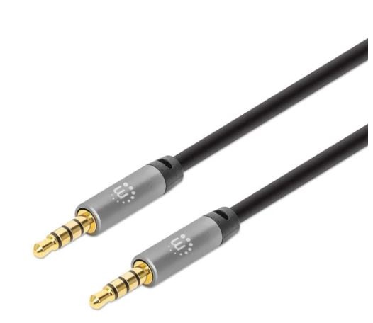 355995 Cable Auxiliar de audio estéreo - contactos chapados en oro, diseño delgado, negro/plata, 2m