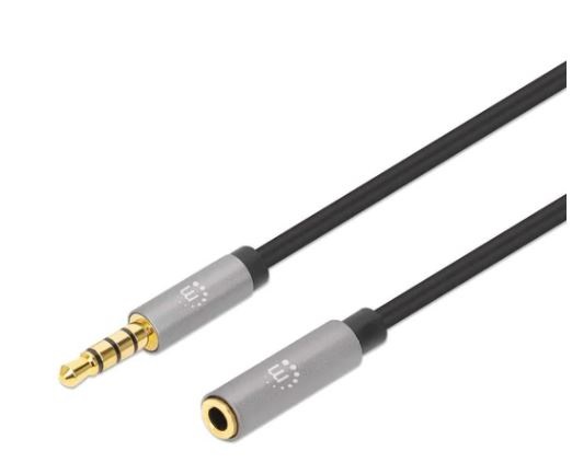 356046 Extensión de Cable Auxiliar de Audio Estéreo De 3.5 mm macho a 3.5 mm hembra - 3 m, contactos chapados en oro, diseño delgado, negro/plata