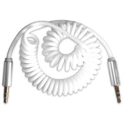 Cable Stereo BROBOTIX CABLE STEREO ESPIRAL MACHO-MACHO DE 1.8 MTS. BLANCO - 1, 8 m, Macho / Macho, Color blanco, Auxiliar