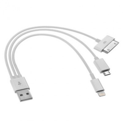 Cable BROBOTIX - USB A, Micro-USB B/Apple 30-p/Lightning, Macho/Macho, Color blanco