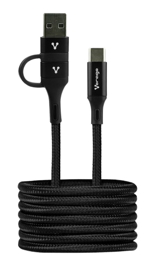 CABLE VORAGO CAB-126 TIPO C - TIPO C ADAPTADOR USB A - PD 60W CARGA RÁPIDA, 1 MT NEGRO