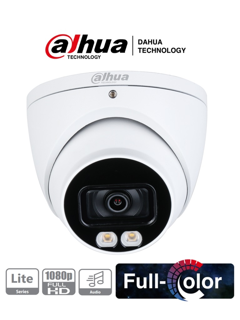 Camara Domo Full Color de 2 MP/ 1080p/ Lente de 3.6 mm/ Microfono Integrado/ Metalica/ Leds 40 Metros/ WDR Real de 130 dB/ IP67/ Starlight/ FullColor -