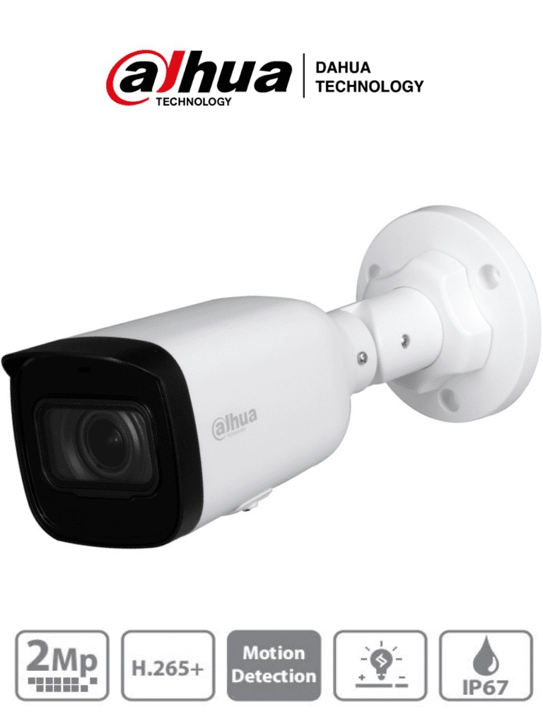 DAHUA IPC-HFW1230T1N-ZS -Camara IP Bullet de 2 Megapixeles/ Lente Motorizado de 2.8 a 12mm/ H.265+/ IR de 50 Mts/ IP67/ PoE/ Ranura para MicroSD/ DWDR -