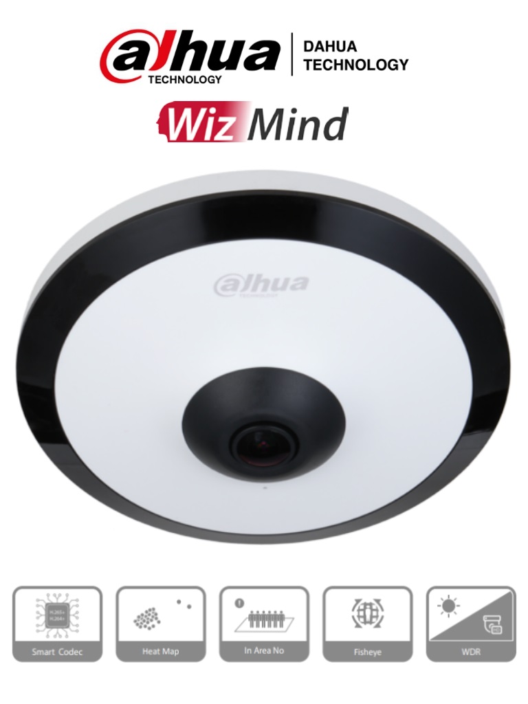 DAHUA IPC-EW5541N-AS - Cámara IP FishEye de 5 Megapíxeles/ WDR Real/ Heat Map/ Detección Inteligente/ Ranura para MicroSD/ E S de Alarma/ Interior -