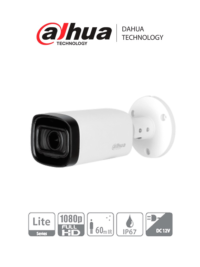 DAHUA HAC-HFW1200R-Z-IRE6 - Camara Bullet de 2 Megapixeles/ 1080p/ Lente Motorizado de 2.7 a 12 mm/ IR de 60 Metros/ IP67/ Soporta CVI/CVBS/AHD/TVI -