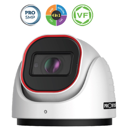 Cámara Domo PRO Marca Provision (DI-350A-VF) - Cámara domo AHD 5 MP, TVI 5 MP / 4MP CVI, Lente Fijo 2.8 a 12 (84°-32°) mm